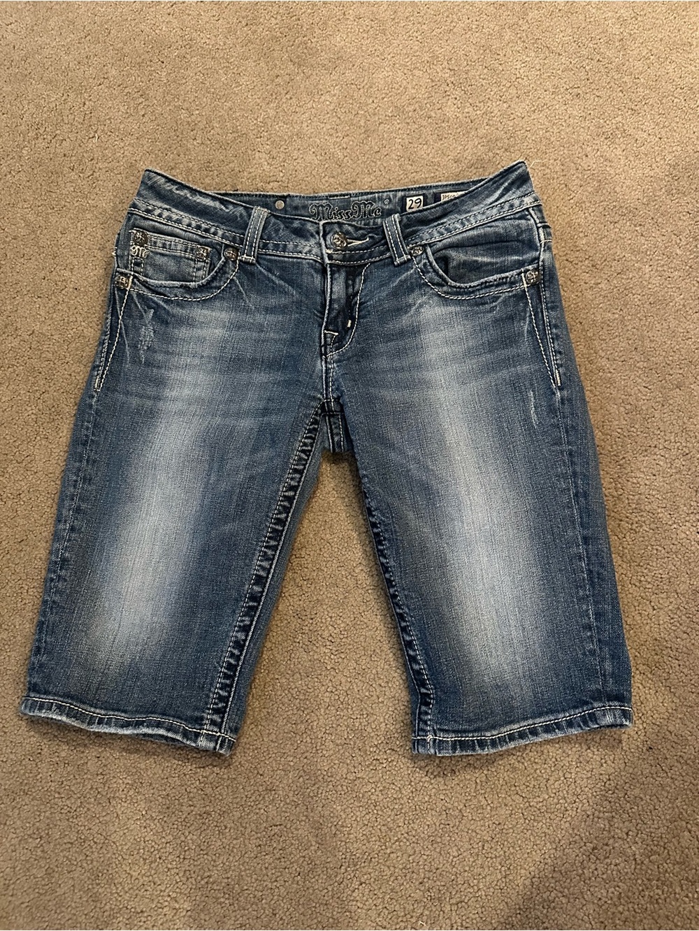 Miss Me Blue Washed Denim Cropped Bermuda Shorts